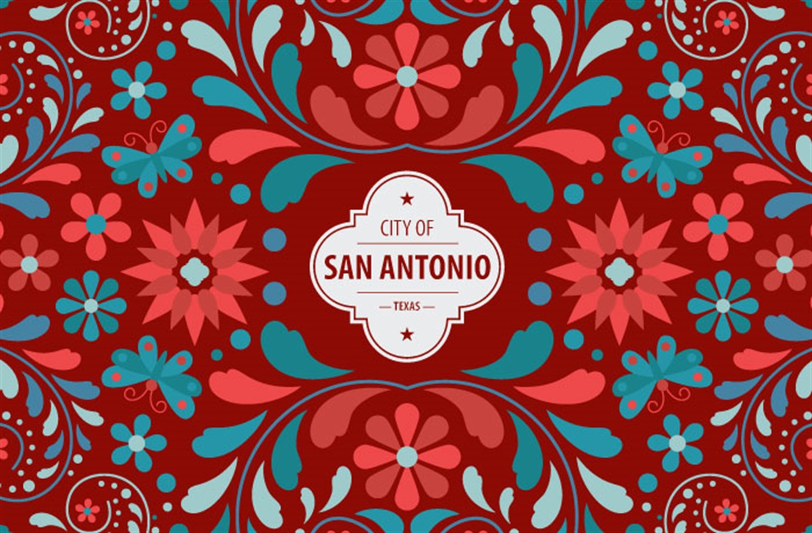 City of San Antonio Logo with Florals and Butterfly Design