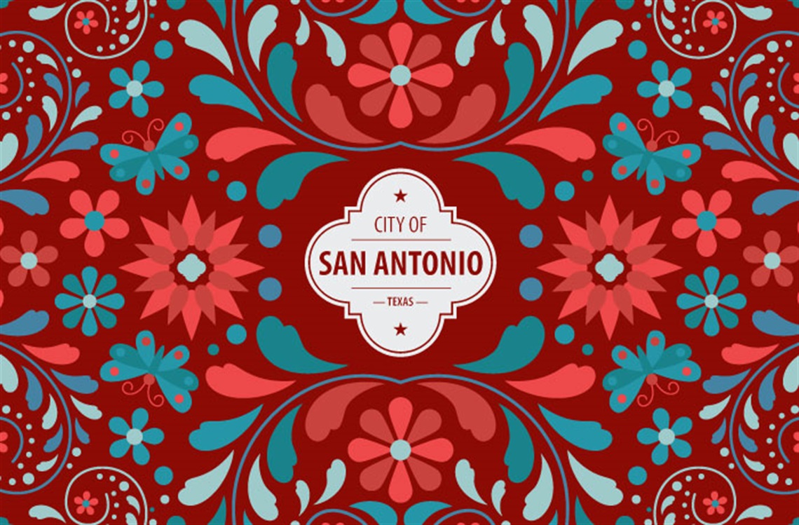 City of San Antonio Logo with Florals and Butterfly Design