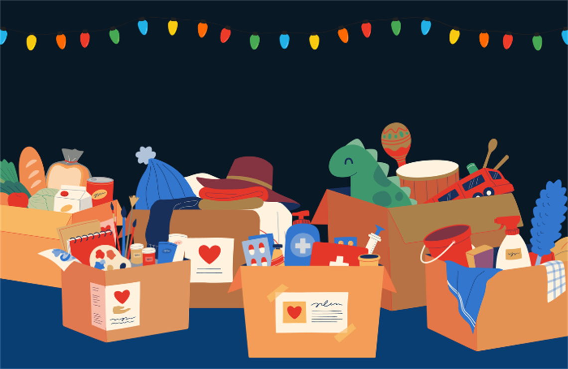 A Collection of Gifts under a string of lights