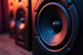 A pair of speakers positioned in a well-lit room, showcasing their sleek design and modern aesthetic.