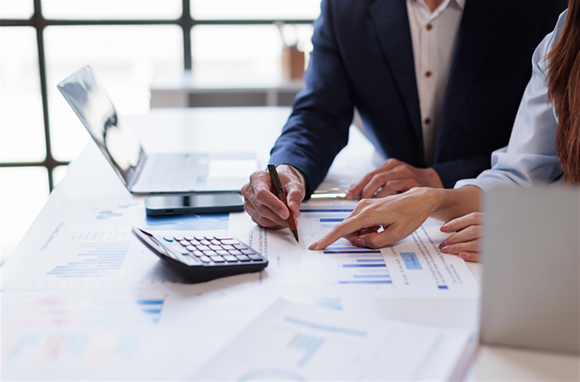  Hands and graphs on tablet screen for finance results, profit growth and budget review. Staff, team and digital with financial report, revenue stats and dividend comparison of risk assessment