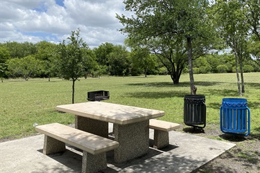Kardon Park picnic table, grill, recycle and trash bins