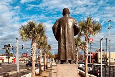 Rear view of Martin Luther King Jr. bronze statue