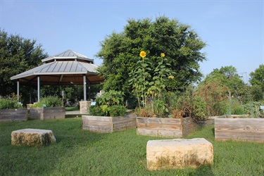 Olmos Park garden with gazebo in background.