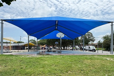 Basketball court under a pavilion