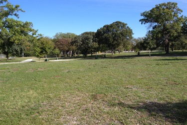 Green grass stretched across a field with walkways
