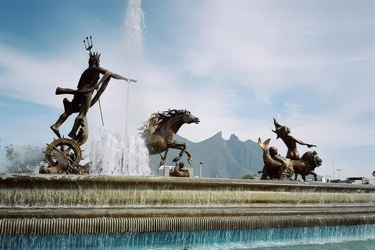 Daytime image of Fuente de la Vida o Neptuno Fountain in Monterrey, Mexico.