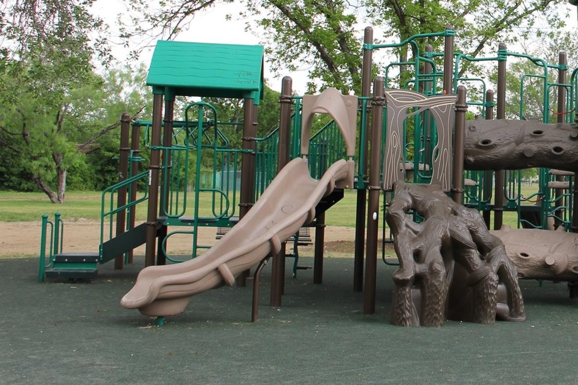 Playground equipment at Cuellar Park.