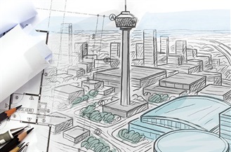 An overview sketch of the Sports & Entertainment District.